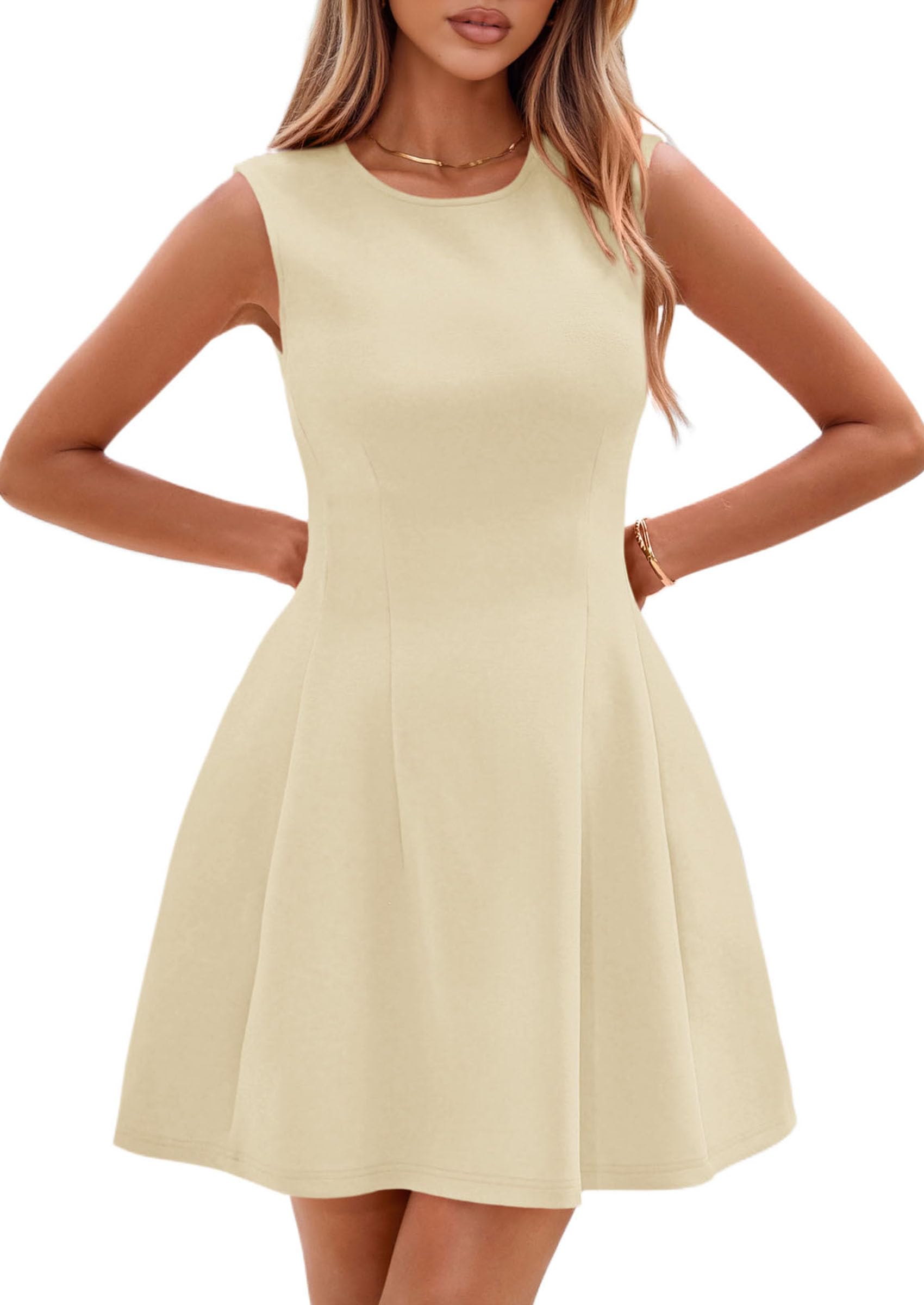 PRETTYGARDEN Summer Dresses for Women 2026 Elegant Classy Spring A Line Business Casual Work Graduation Cocktail Short Dress (Beige,XX-Large)