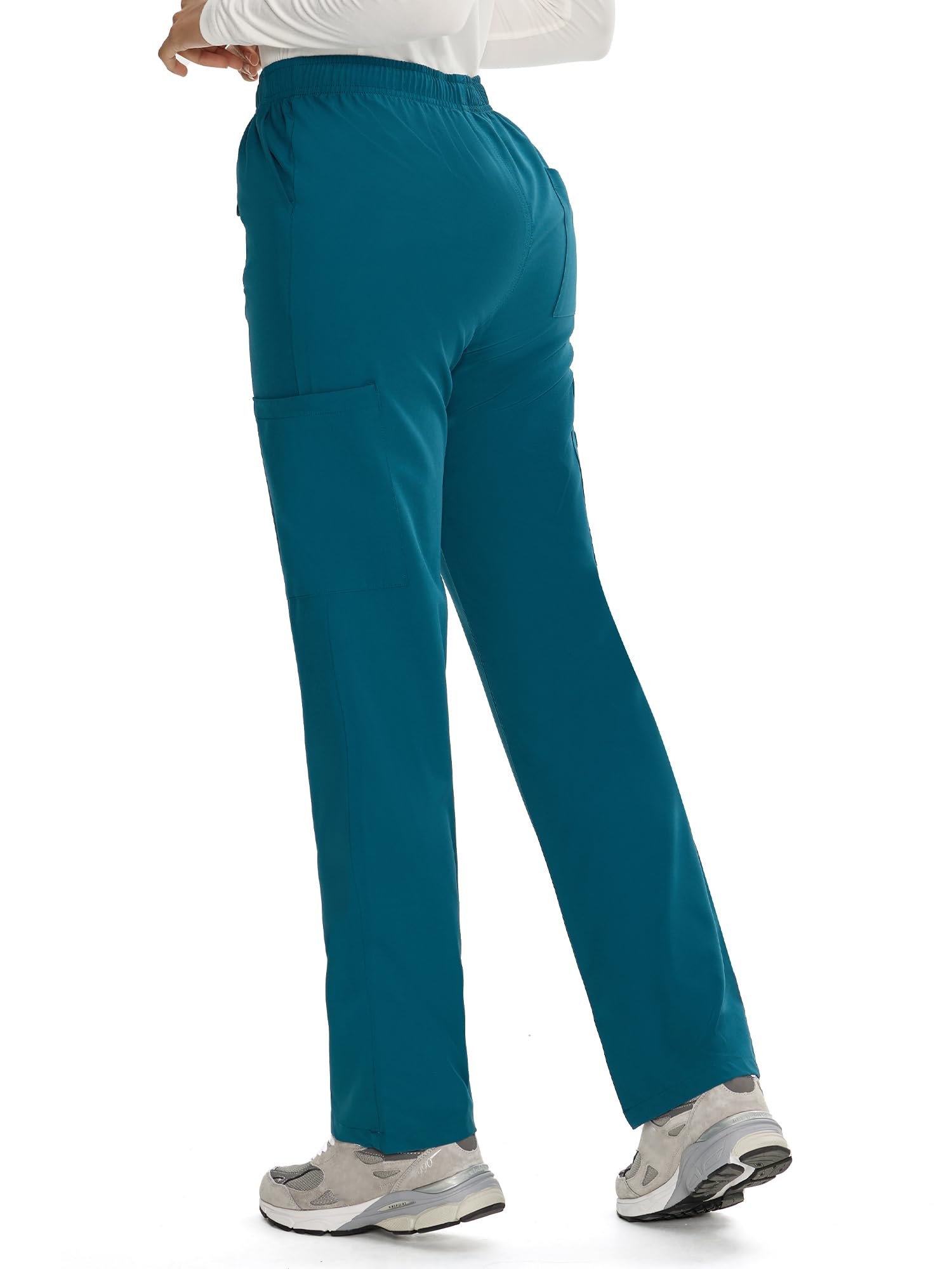 COZYFIT Straight Leg Scrub Pants for Women, Drawstring Soft Stretch, Anti-Wrinkle Women's Scrub Pants with 6 Pockets,Caribbean Blue,XL,Tall