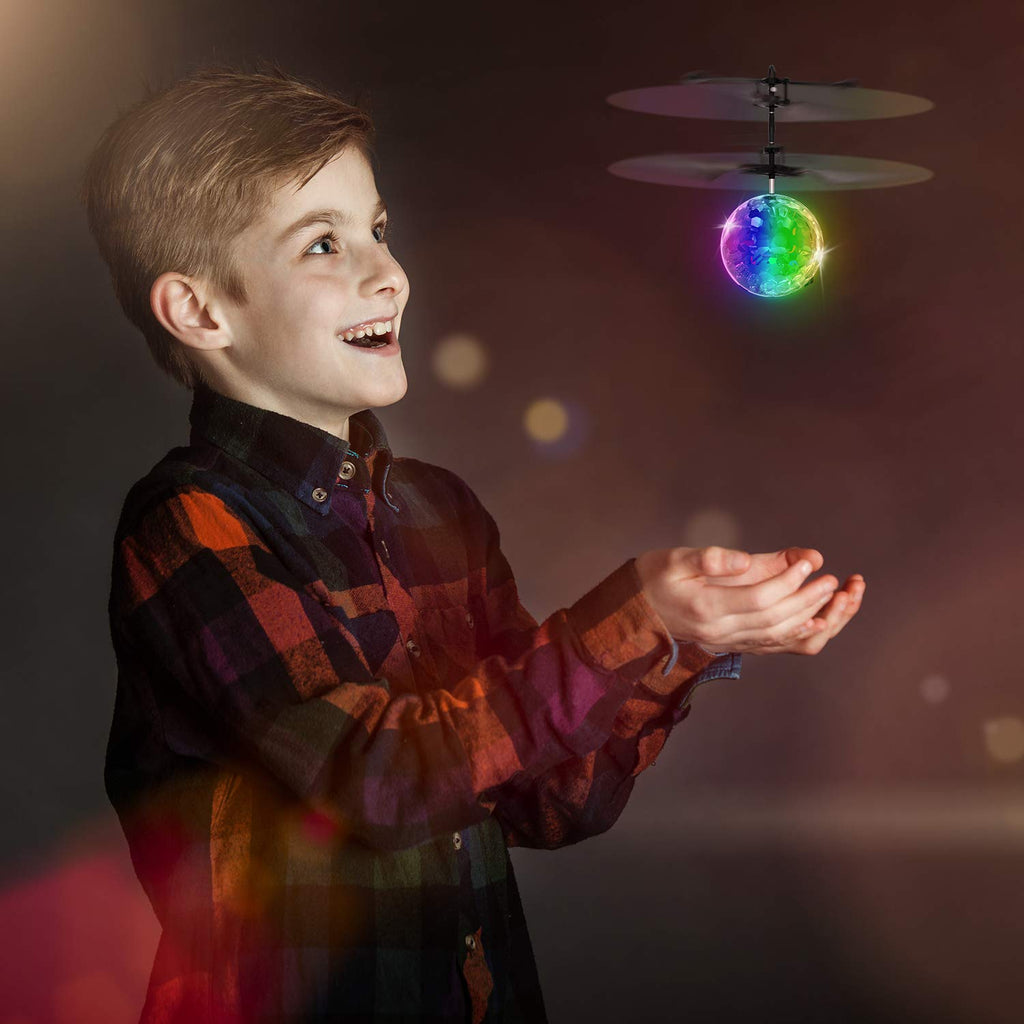 STREET WALK Flying Toy Ball Infrared Induction RC Flying Toy Built-in LED Light Disco Helicopter Shining Colorful Flying Drone Indoor and Outdoor Games Toys for 6 7 8 9 10 Year Old Boys and Girls