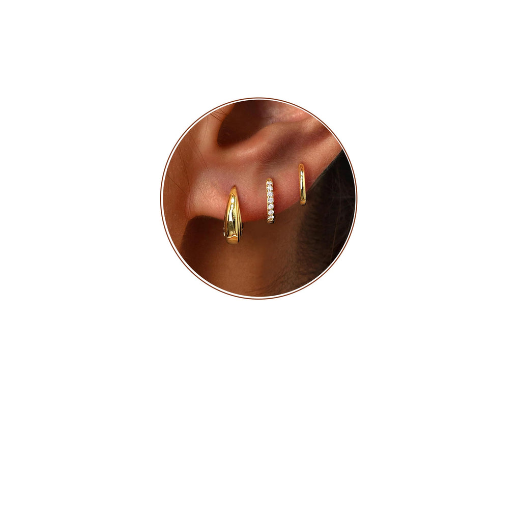 Poxtex Small 14K Gold Plated Huggie Hoop Earrings Set for Women, Hypoallergenic Trendy Hoops Stacks for Multiple Piercings, Dainty Cute Mini Lightweight Cartilage Helix Jewelry Gift Sensitive Ears