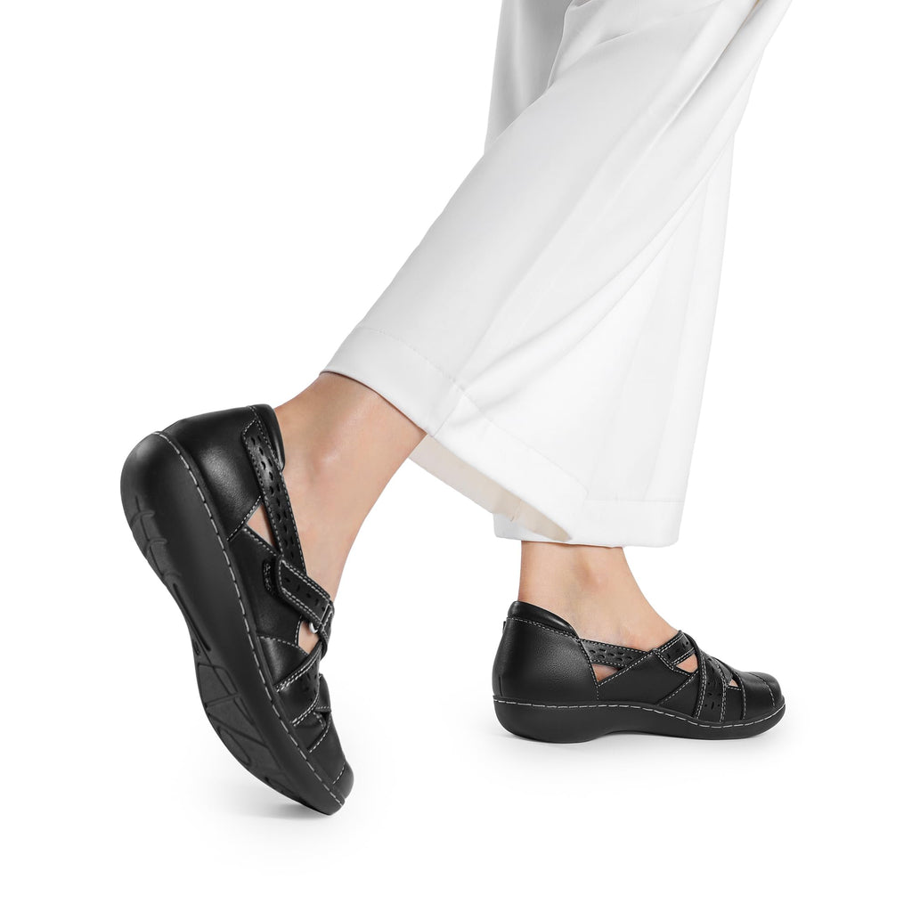DREAM PAIRS Women's Loafers Slip On Comfortable Casual Orthopedic Walking Flats Work Shoes Closed Toe Sandals with Arch Support,Size 9.5,Black,DWUMLS2508