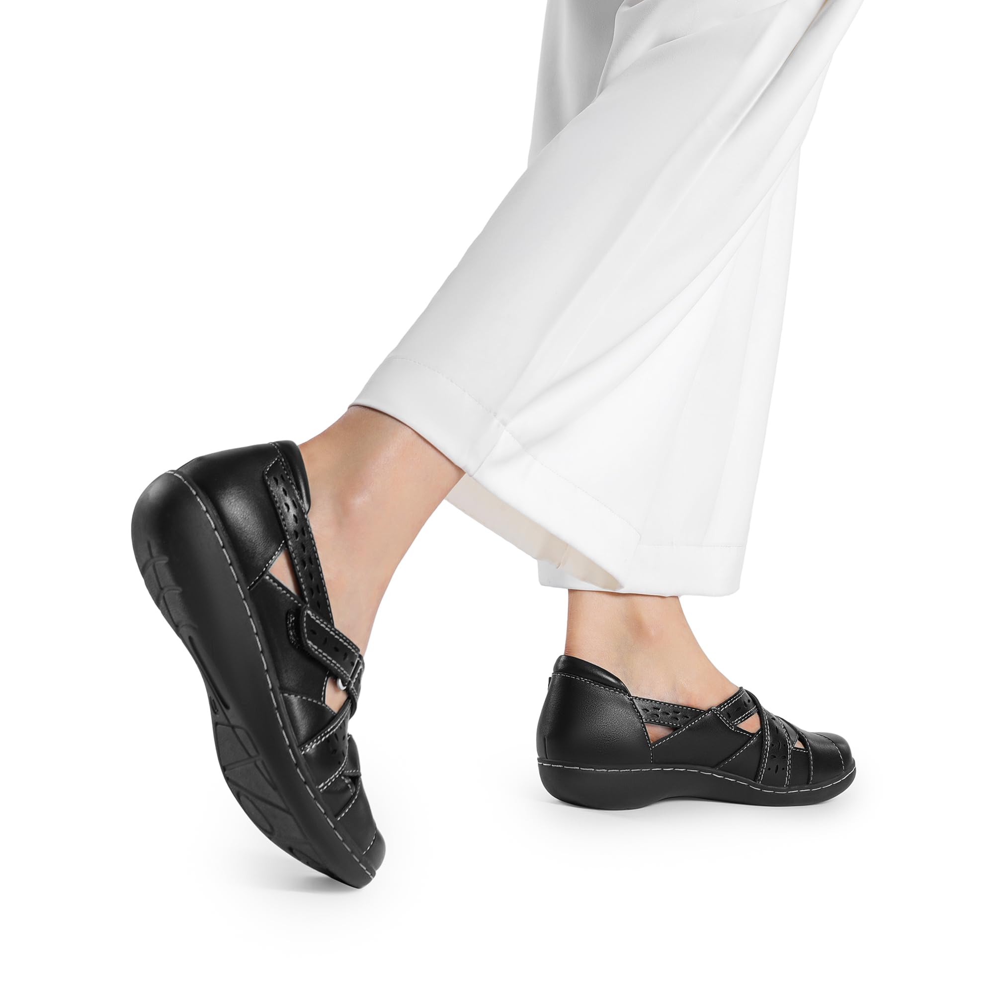 DREAM PAIRS Women's Loafers Slip On Comfortable Casual Orthopedic Walking Flats Work Shoes Closed Toe Sandals with Arch Support,Size 9.5,Black,DWUMLS2508