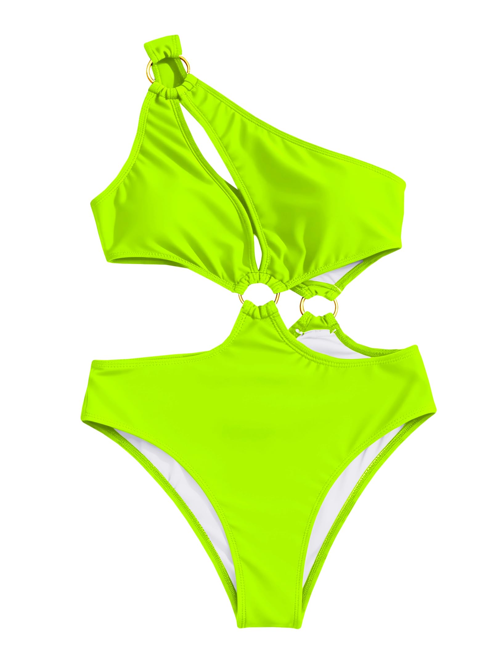 Hilinker Womens Cut Out Sexy One Piece Swimsuit Monokini One Shoulder Tummy Control Bathing Suits Green Small