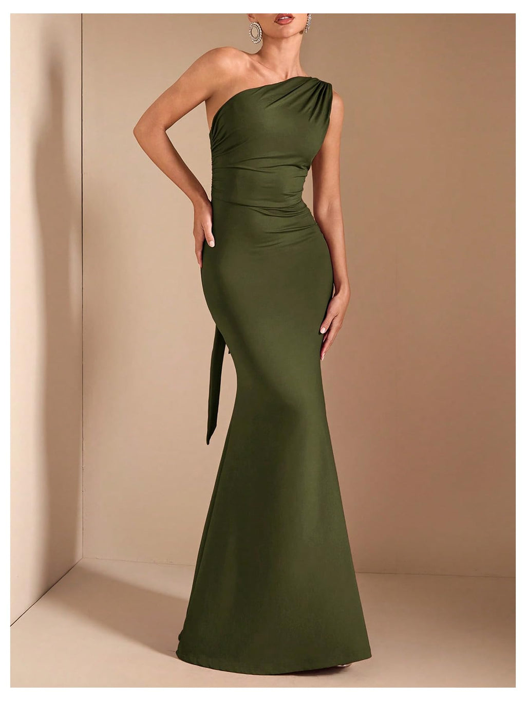 Verdusa Women's One Shoulder Maxi Formal Dresses Tie Backless Wedding Guest Dress Elegant Festival Date Night Outfits Army Green Small