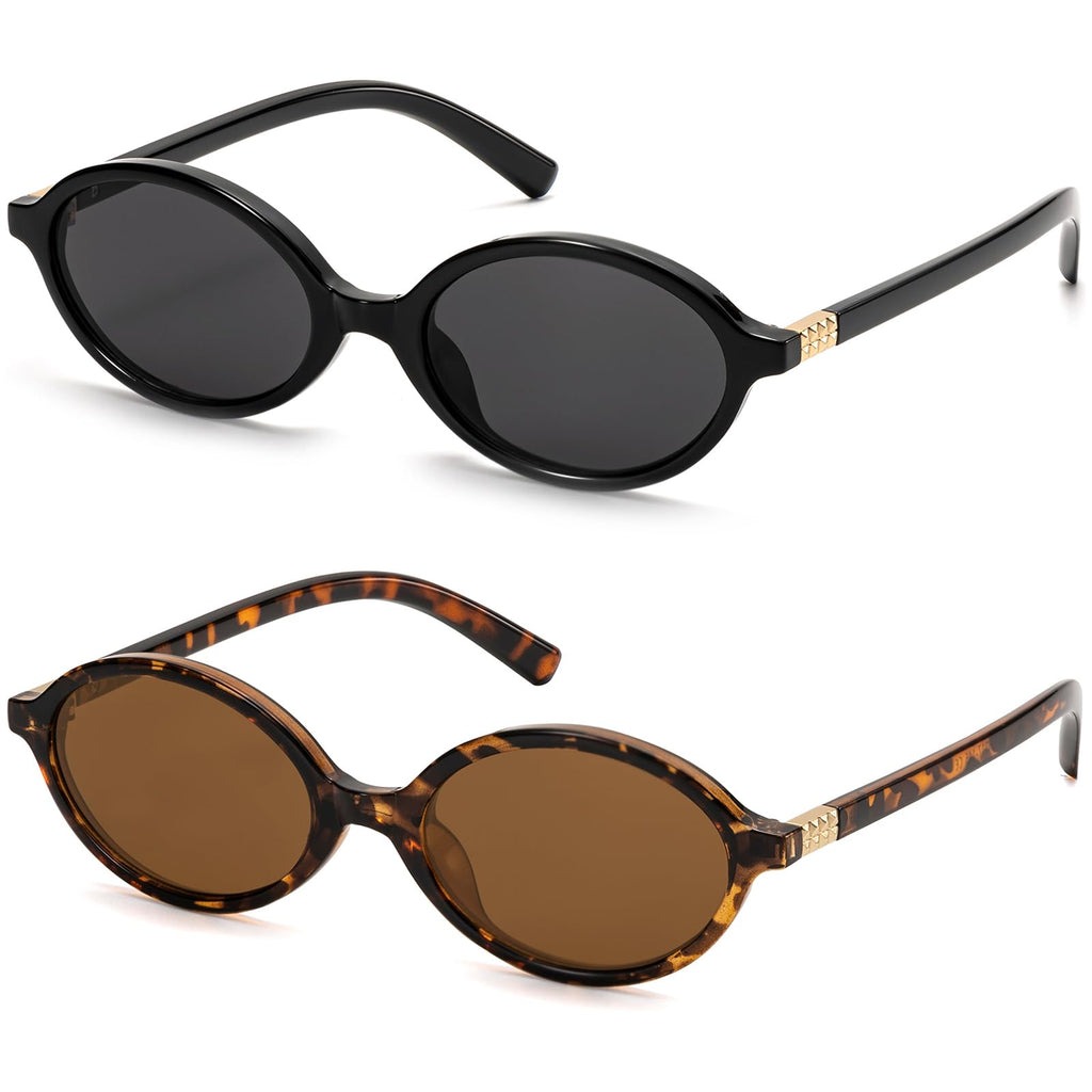 ViewJoy Retro Oval Sunglasses for Women Vintage 90s Y2K Trendy Designer Sun Glasses 2Pack