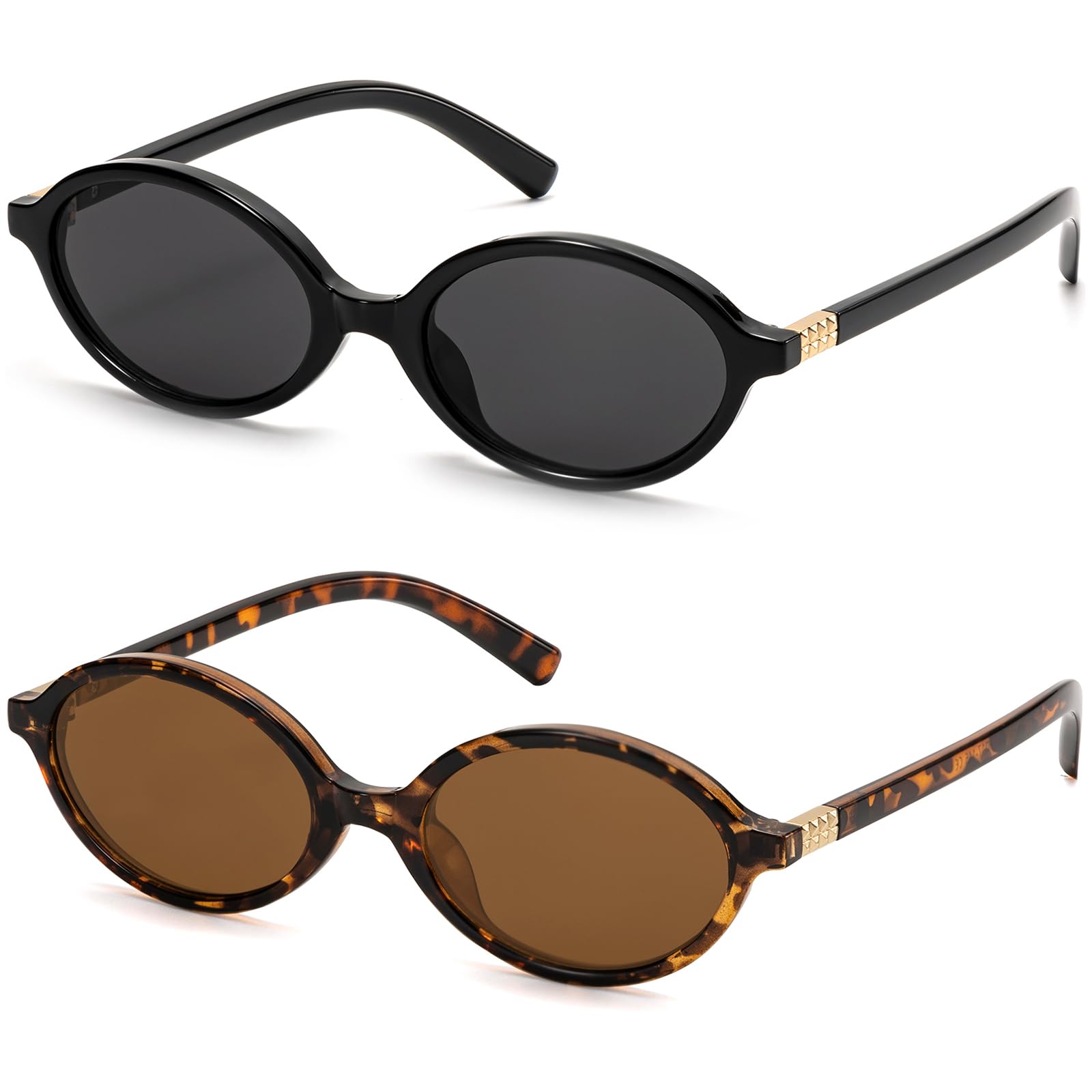 ViewJoy Retro Oval Sunglasses for Women Vintage 90s Y2K Trendy Designer Sun Glasses 2Pack