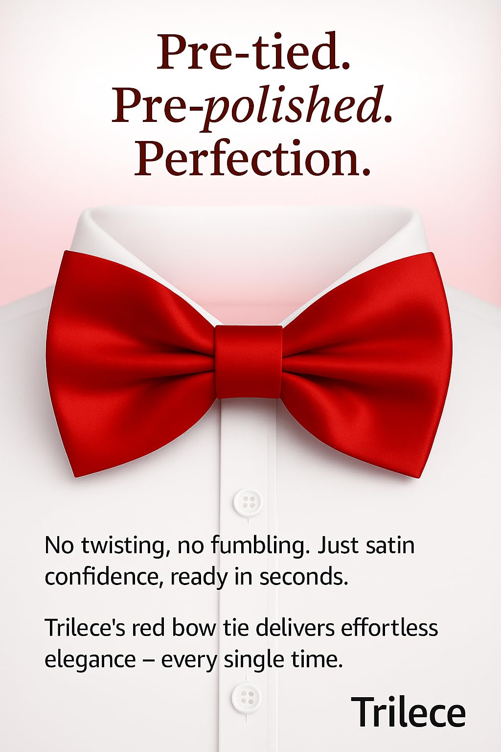 trilece Bow Ties for Men - Men's Solid Pre-tied Clip on Bowties for Formal Wear - Adjustable Bow Tie - Bow ties for Woman (Red)