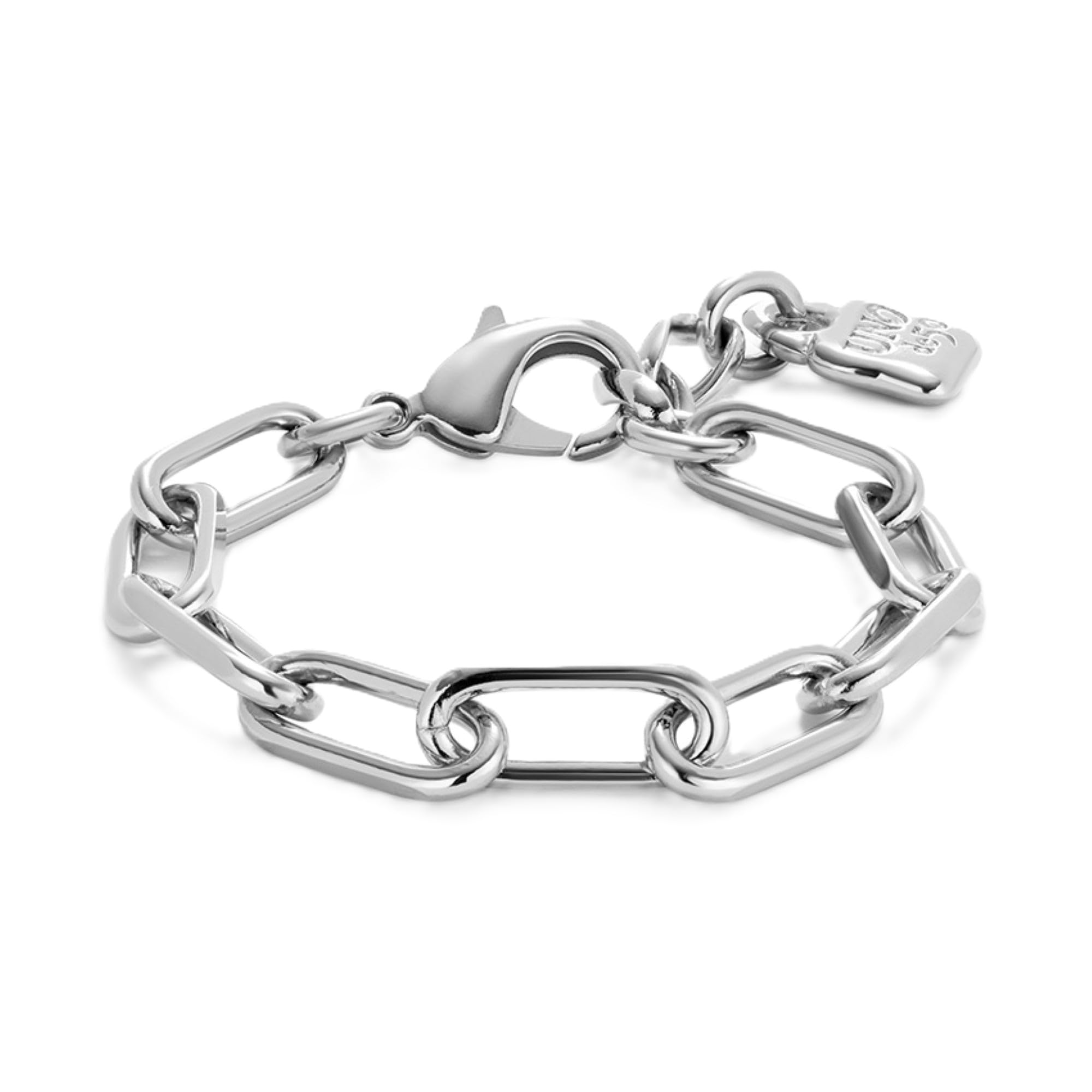Uno de 50 Sterling Silver-Plated SER VALIENTE Paperclip Link Chain Bracelet, 7" Extendable to 8"