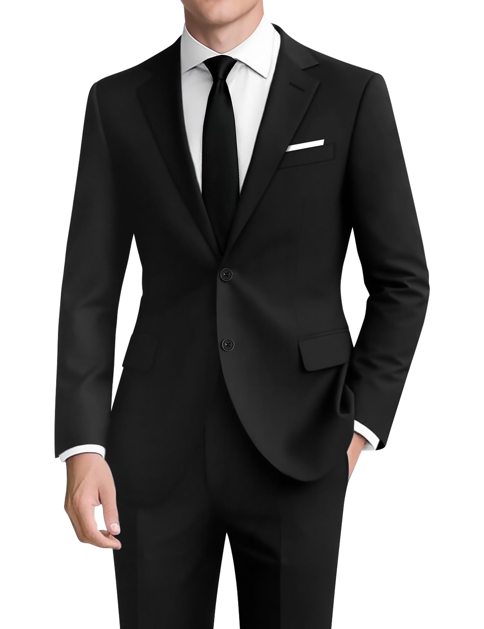 Suits for Men Classic Fit 2 Piece Black Suits Slim Jacket Black Tuxedo for Men Regular Fit for Business Wedding Prom Party (Regular,42R)