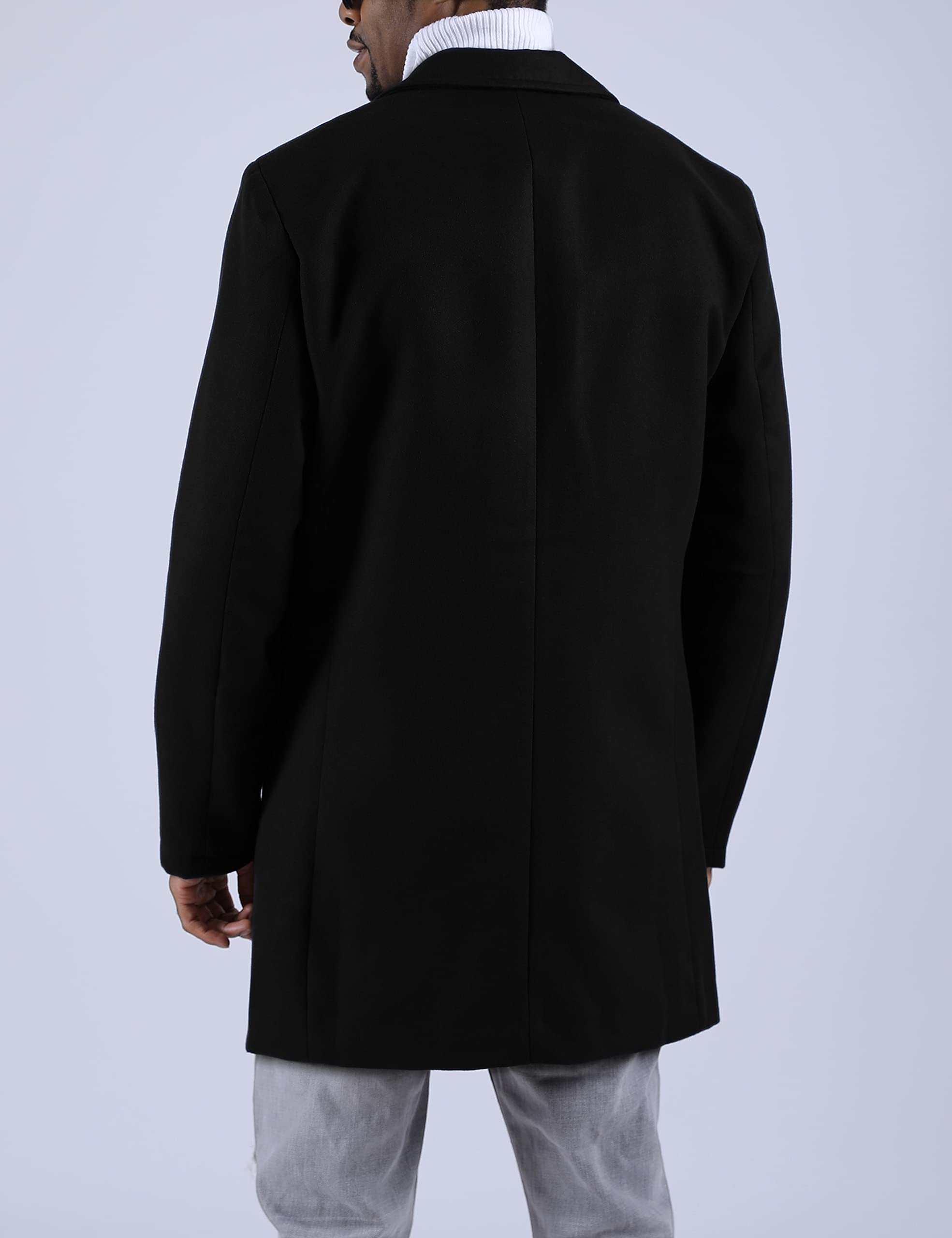 Springrain Men's Wool Blend Pea Coat Notched Collar Single Breasted Overcoat Warm Winter Trench Coat(Black-S)