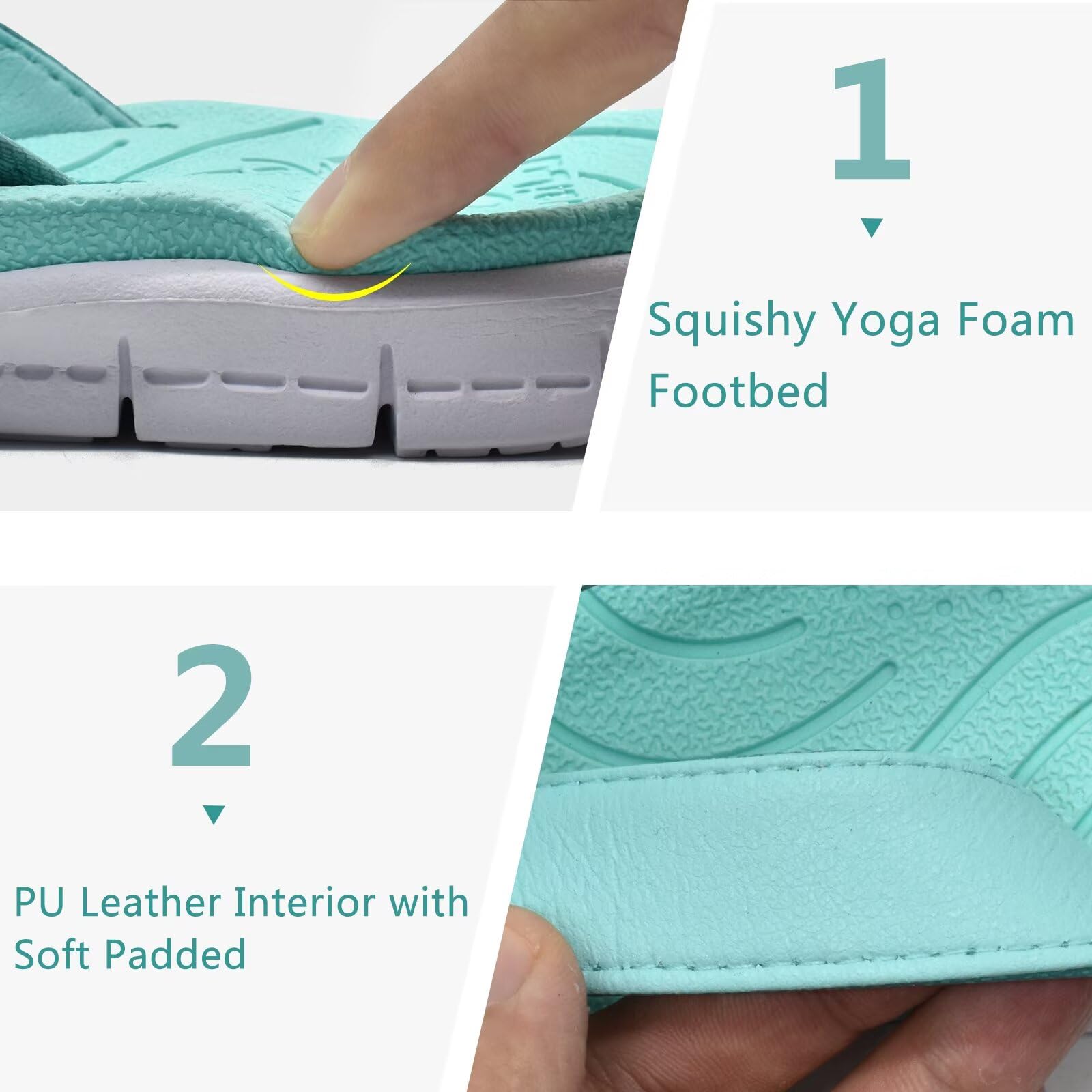 KuaiLu Casual Flip Flops for Women Comfortable Yoga Mat Arch Support Cushion Leather Slides Summer Beach Pool Outfits Flats Walking Thong Sandals Travel Essentials Orthotic Shoes Lake Blue Size 8