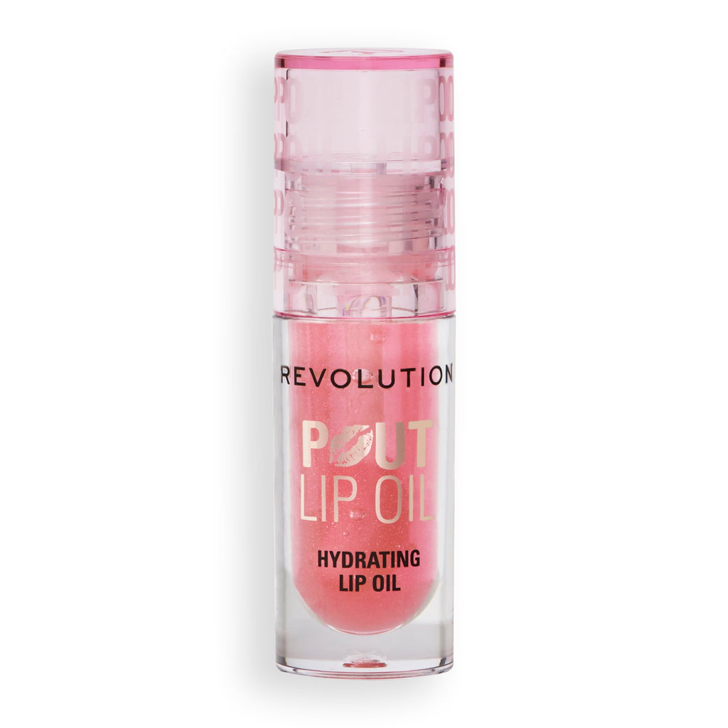 Revolution Beauty London, Pout Lip Oil, Nourishing Tinted Lip Oil, High Shine, Non-Sticky Finish, Vegan & Cruelty-Free, Glam Pink Shimmer, 0.13 oz