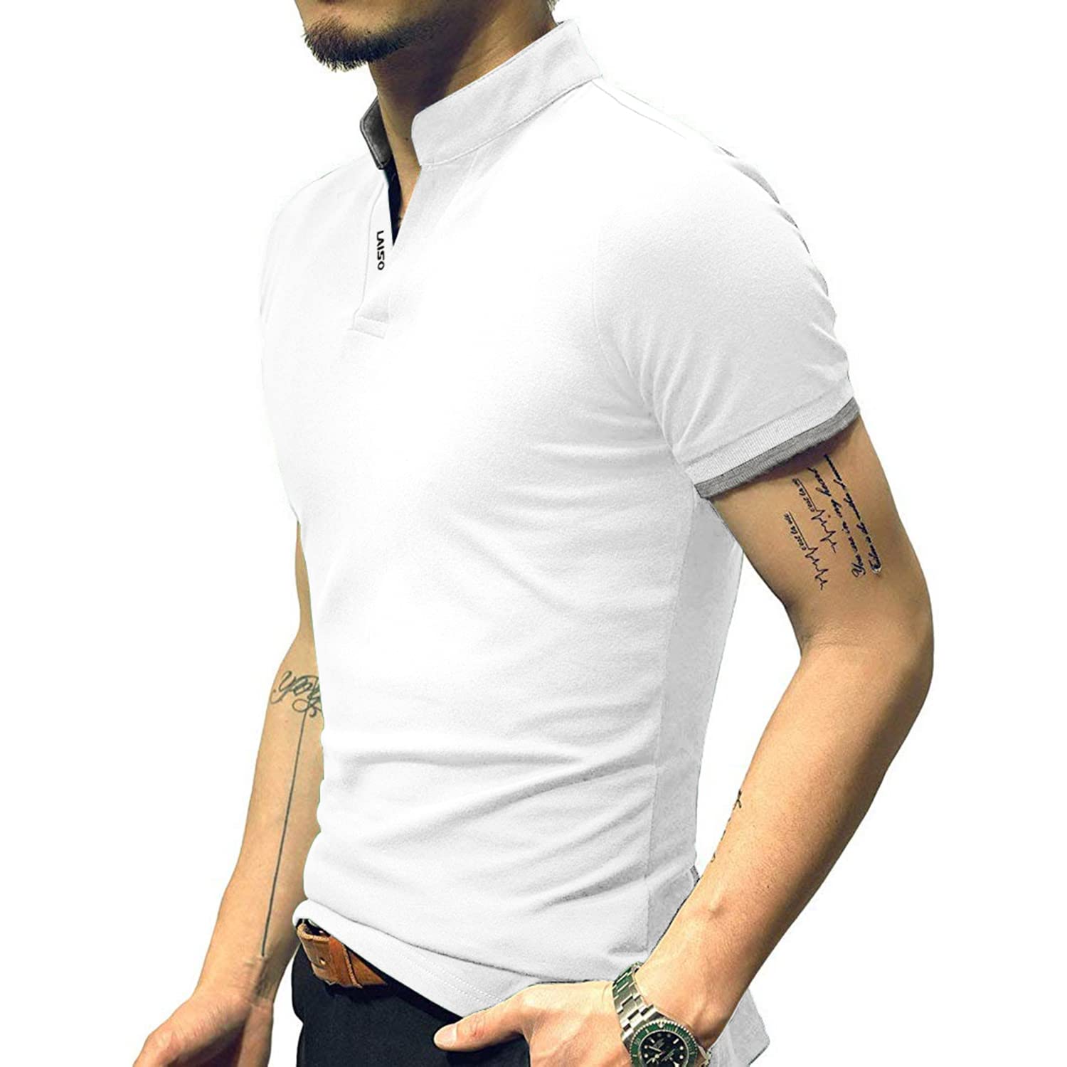 LOGEEYAR Mens Fashion Polo Henley Shirts Short/Long Sleeve Casual T-Shirts Slim Fit Cotton Polo Shirts for Men White