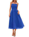 PRETTYGARDEN Womens Summer Dresses 2025 Spaghetti Strap Sleeveless Smocked Flowy Midi Wedding Guest Dress with Pockets(Blue,Large)
