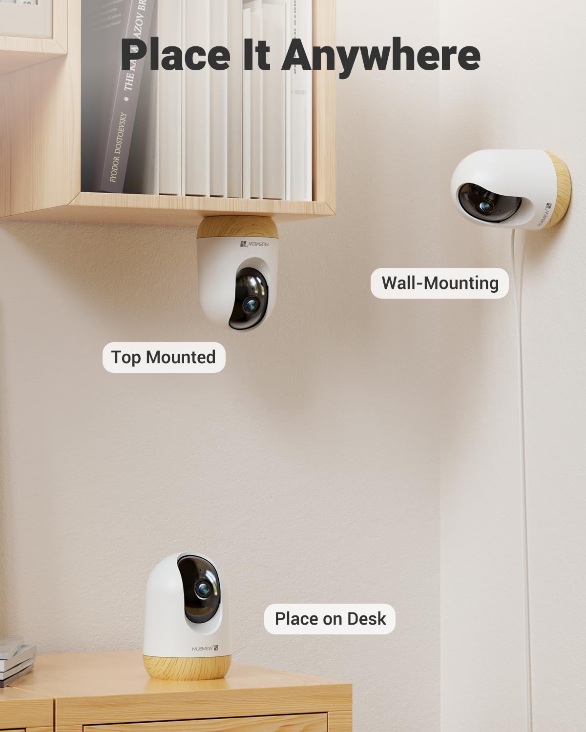 MUBVIEW 5G WiFi Indoor Security Camera No Subscription, Pet Camera with Phone App, Baby Monitor WiFi Smartphone, 2K Night Vision Pan-Tilt Dog Cam, Auto Tracking, 2-Way Audio, SD or Cloud Storage