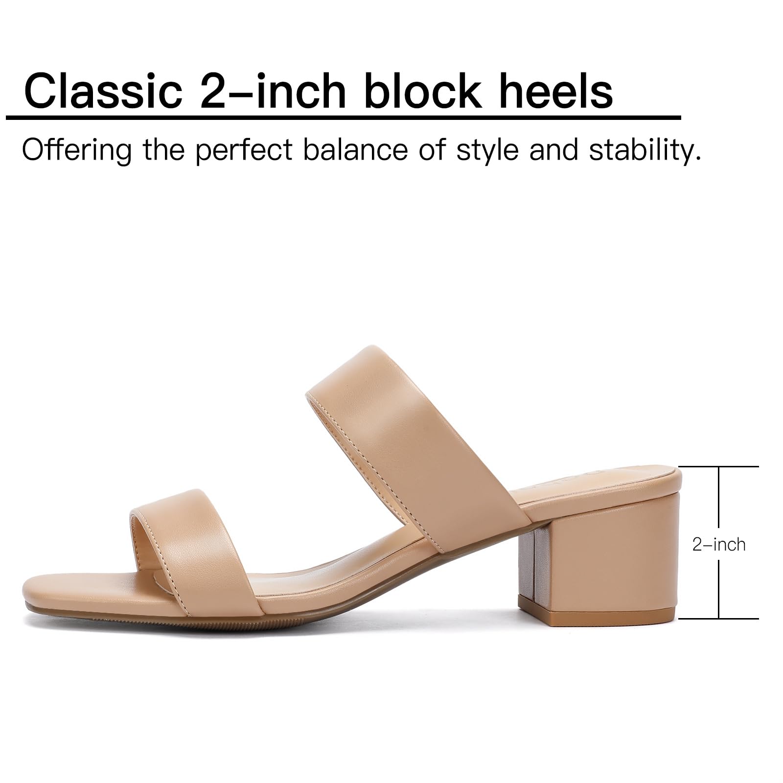 DOBOLIN Women's Wide Width Heels Square Open Toe Sandals Two Strap Heeled Sandals 2-Inch Dress Shoes Chunky Low Heels Comfortable Dressy Party Wedding Bridal Nude Size 11W