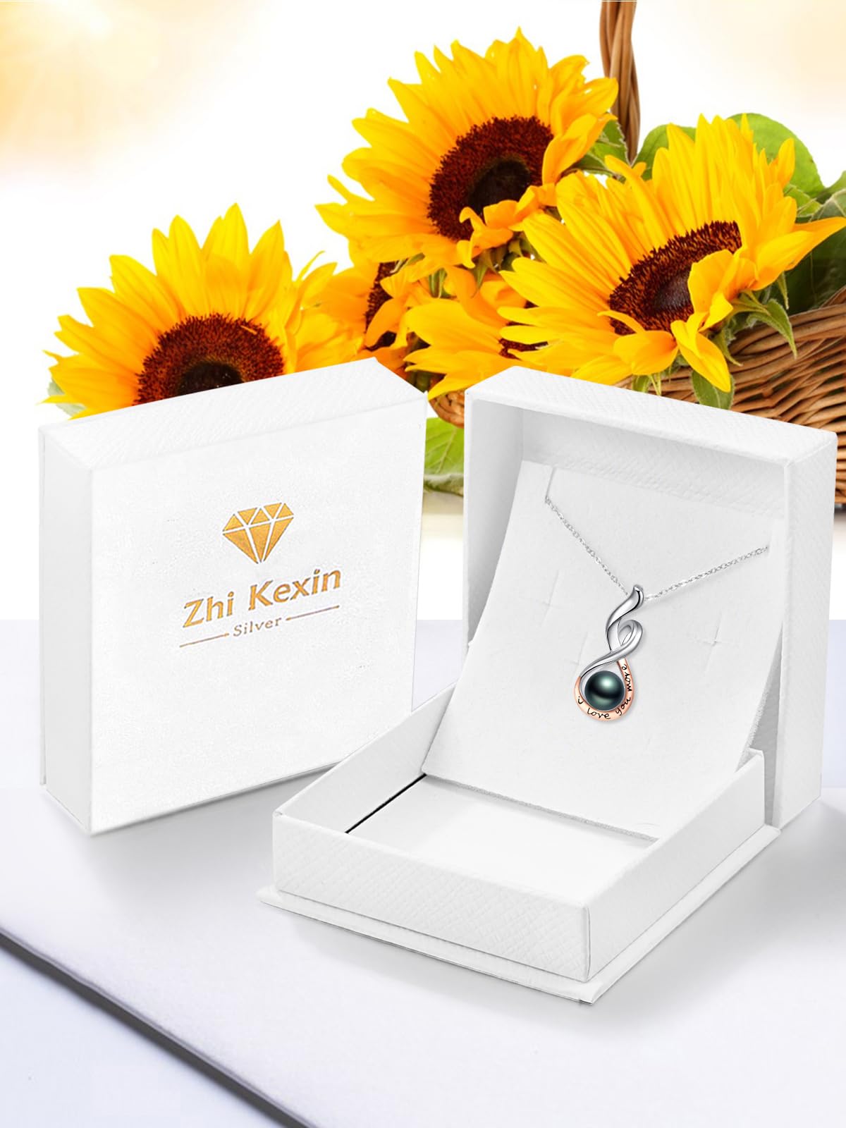 Zhi Kexin Black Pearl Necklace for Women 925 Sterling Silver I Love You More Pendant Necklaces Valentines Day Anniversary Jewelry Gifts for Wife Her