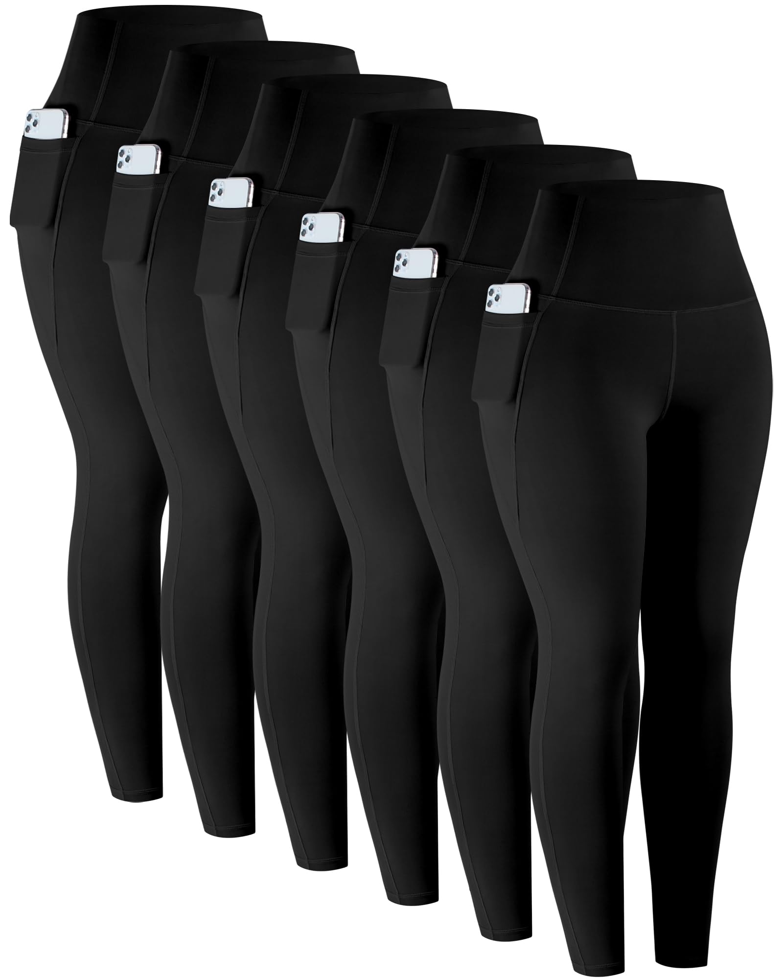 LZYVOO Leggings with Pockets for Women, 6 Packs Soft High Waisted Tummy Control Workout Yoga Pants(6Black-S)