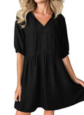 Dokotoo Summer Dresses for Women 2026 Casual Spring Puff Short Sleeve Babydoll Denim Dress Womens Ladies Cute V Neck Fashion Outfits Mini Jean Dresses Black Large