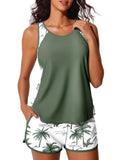 Summer Mae Blouson Tankini Swimsuits for Women 2026 Tummy Control Two Piece Bathing Suits with Sporty Pockets Swim Shorts Green Shadowa Size 12