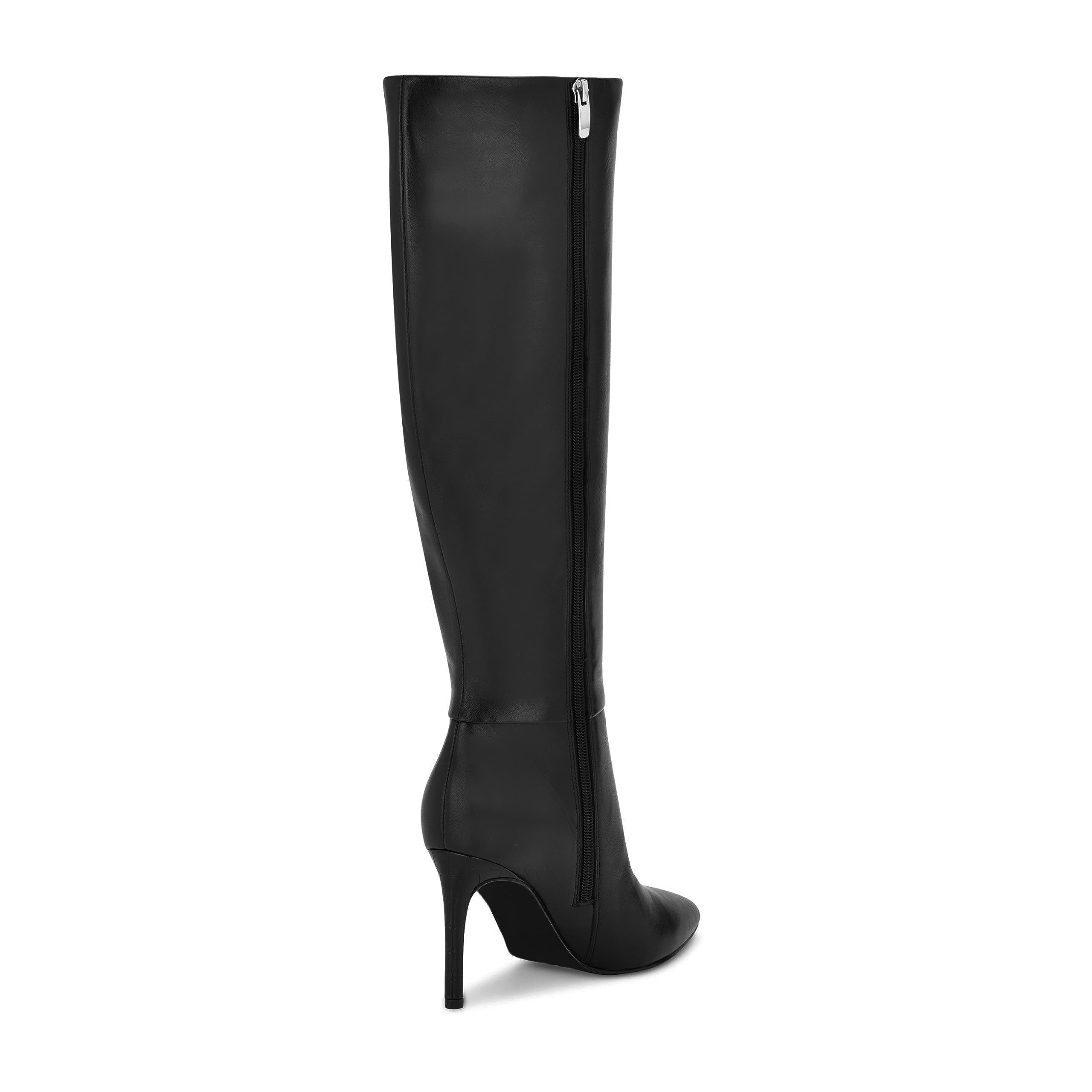 Easyfox Knee High Black Boots Women Pointed Toe Tall Boots Stiletto Heels Long Black Fall Boots Side Zipper Size 8
