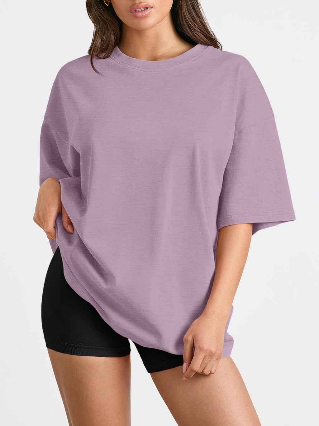 Trendy Queen Womens Oversized Sleep T Shirts Plus Size Capsule Wardrobe Tops Short Sleeves Fashion Workout Clothes 2026 DarkPink L