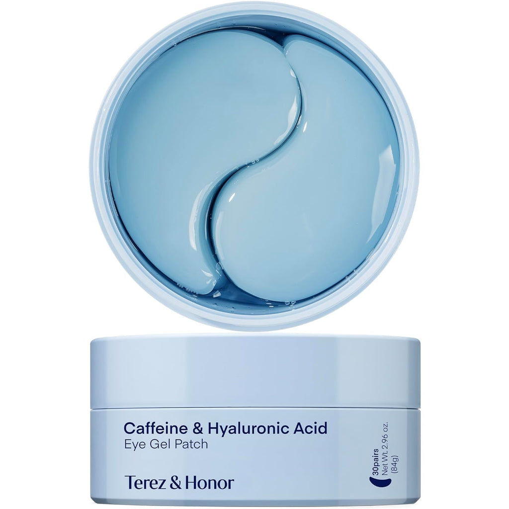 Terez & Honor Under Eye Patches for Dark Circles - 60 Korean Hydrogel Masks for Puffiness, Bags, Wrinkle with Caffeine, Hyaluronic Acid, Niacinamide - Undereye Hydrating & Cooling, Vegan, No Fragrance