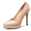 Castamere Womens High Stiletto Platform Heel Pointed Toe Slip-on Pumps Wedding Prom Sexy Patent Leather 4.7 Inches Heels Beige 10 M US