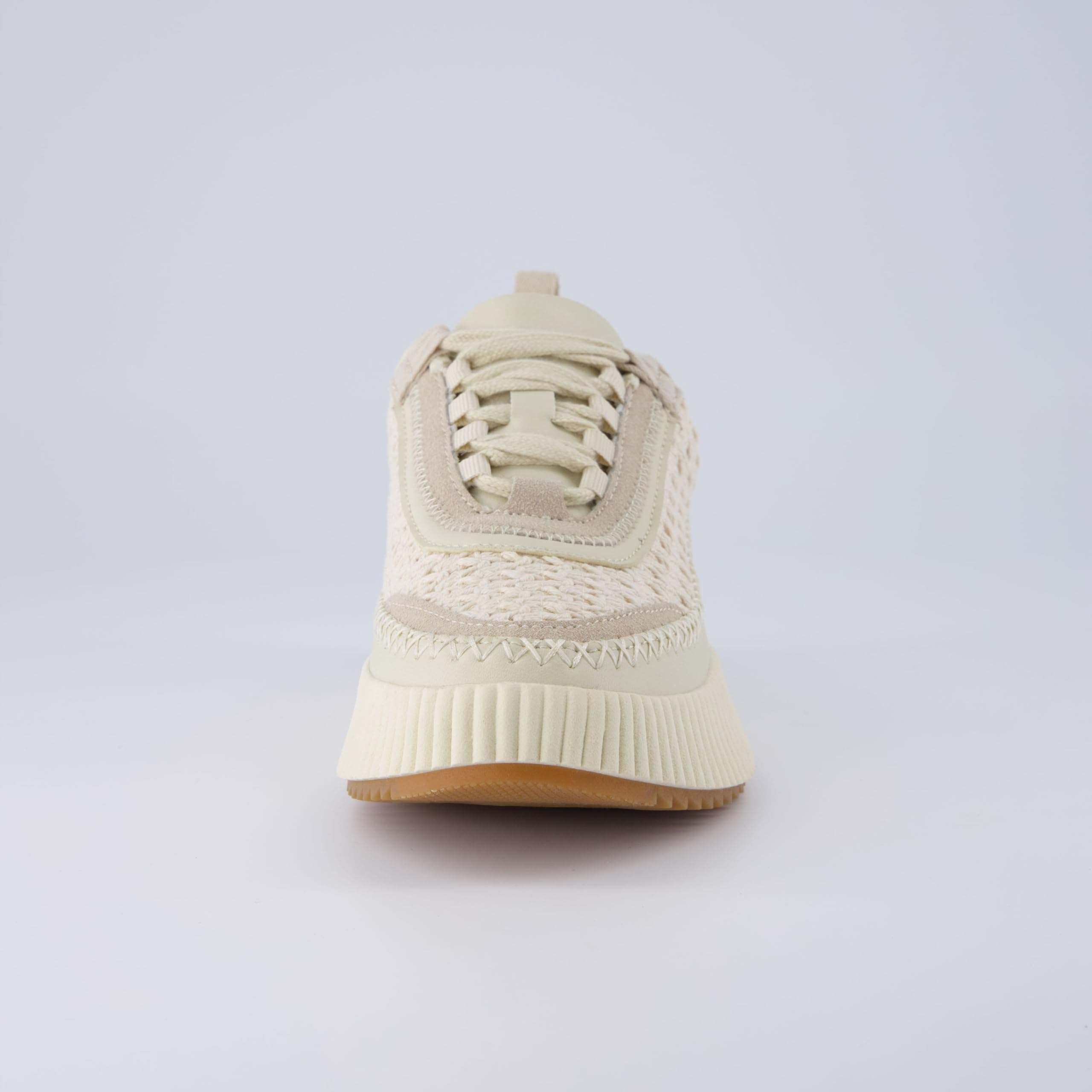 CUSHIONAIRE Women's Loop Lace up Woven Platform Sneaker +Comfort Foam, Wide Widths Available, Beige 8 W