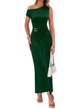 Simplee Womens Summer One Shoulder Maxi Dress 2026 Wedding Guest Elegant Formal Ruched Cocktail Party Long Dresses Green