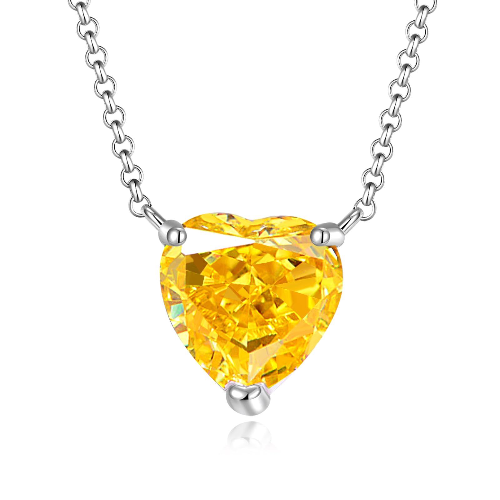 ALQDLI Sterling Silver Heart Diamond Necklaces for Women,7Ct Heart Cut 12x12MM Simulated Yellow Diamond 5A Cubic Zirconia Pendant 16"+2" Perfect Jewelry Gifts for Christmas Birthday Mothers Day