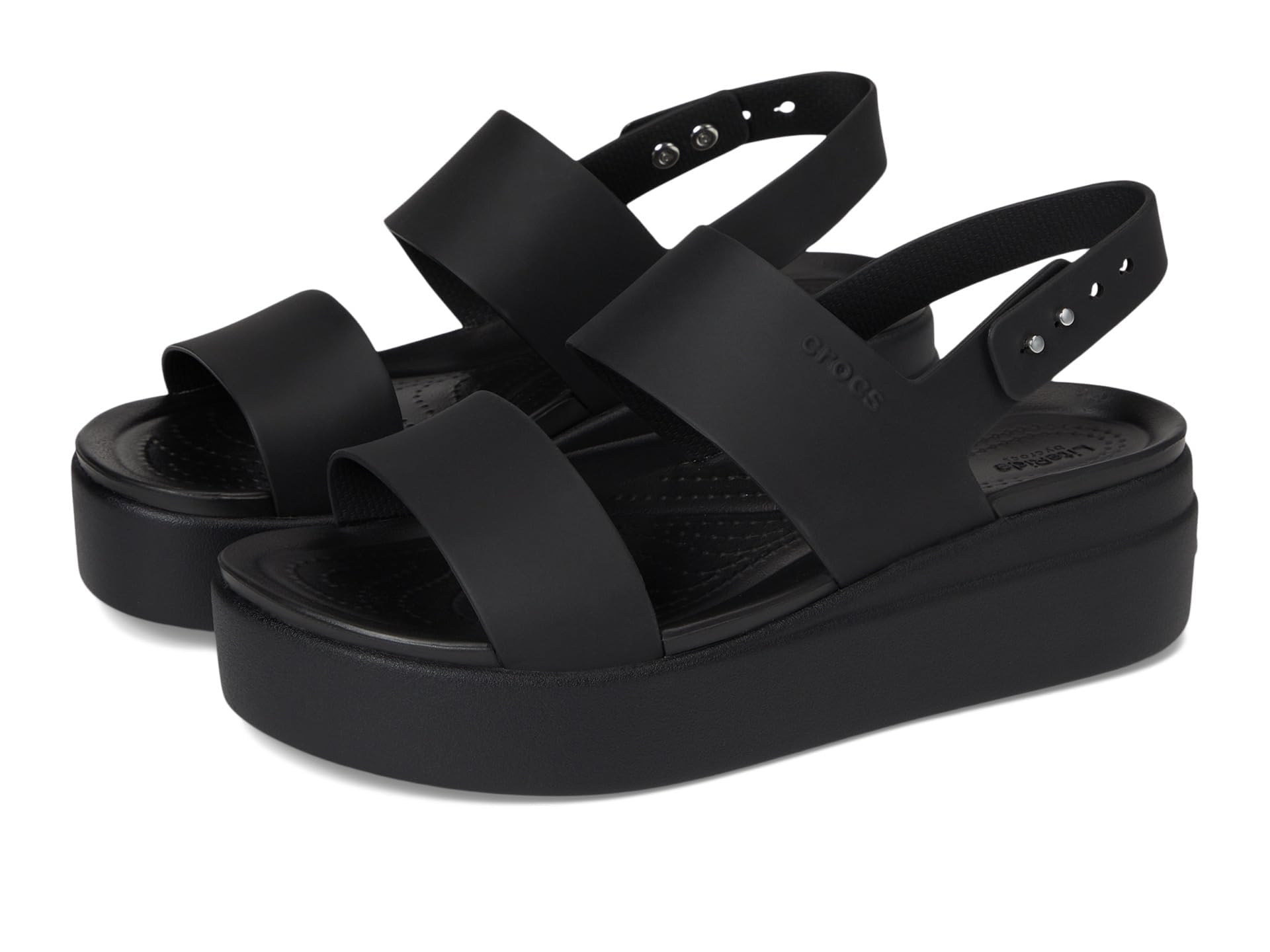 Crocs Brooklyn Low Wedges Sandal, Black/Black, 9