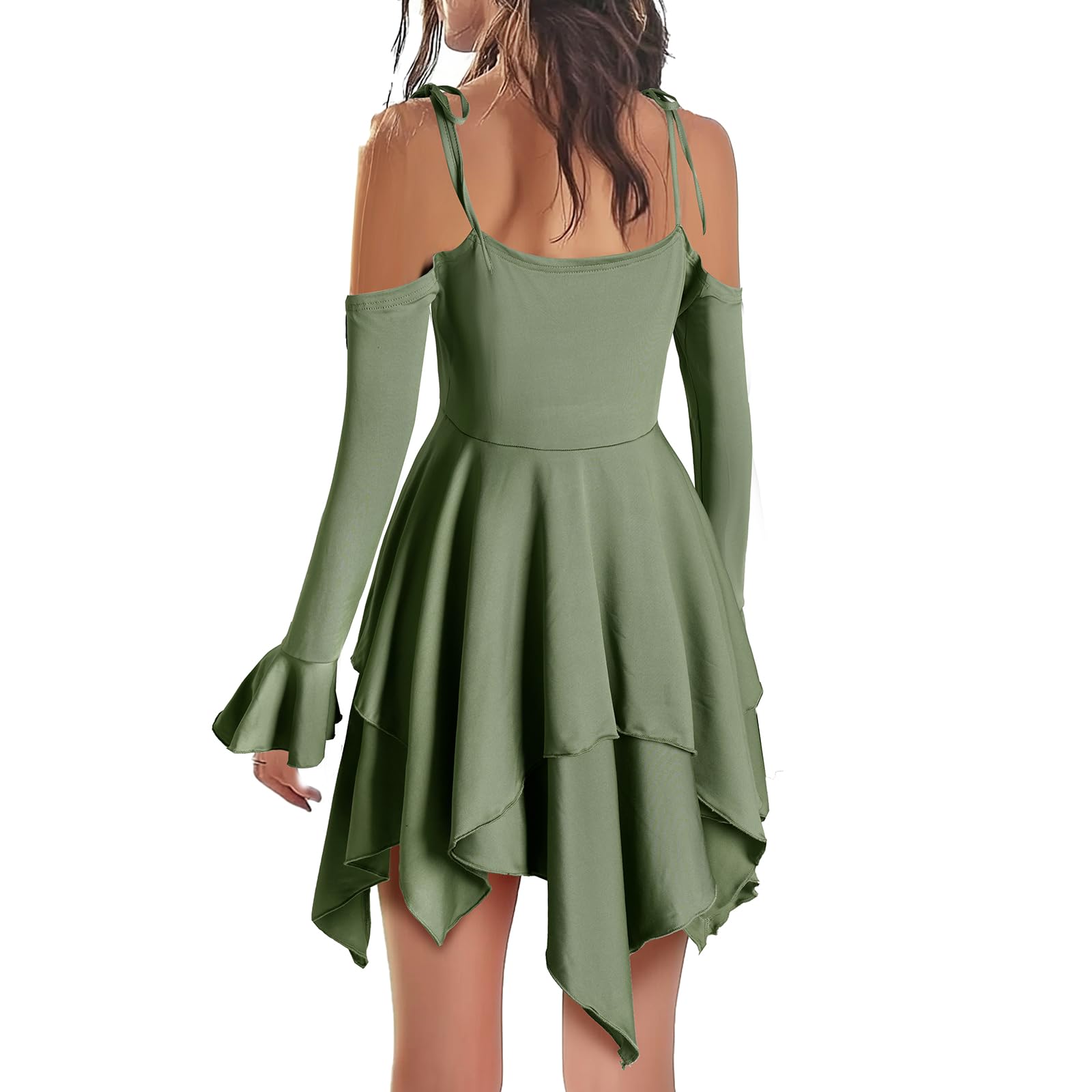 Usthirit Renaissance Fairy Dress Women's Gothic Off Shoulder Irregular Handkerchief Dress (Z3831GN,L)
