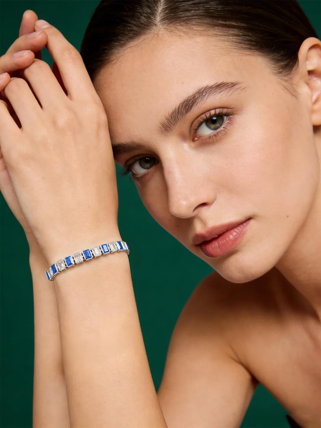 ETERMBOL September Birthstone Bracelets for Women, Sterling Silver Tennis Bracelets Emerald Cut Bezel Set with Adjustable Chain, Elegant Anniversary, Birthday or Valentine's Day Gift