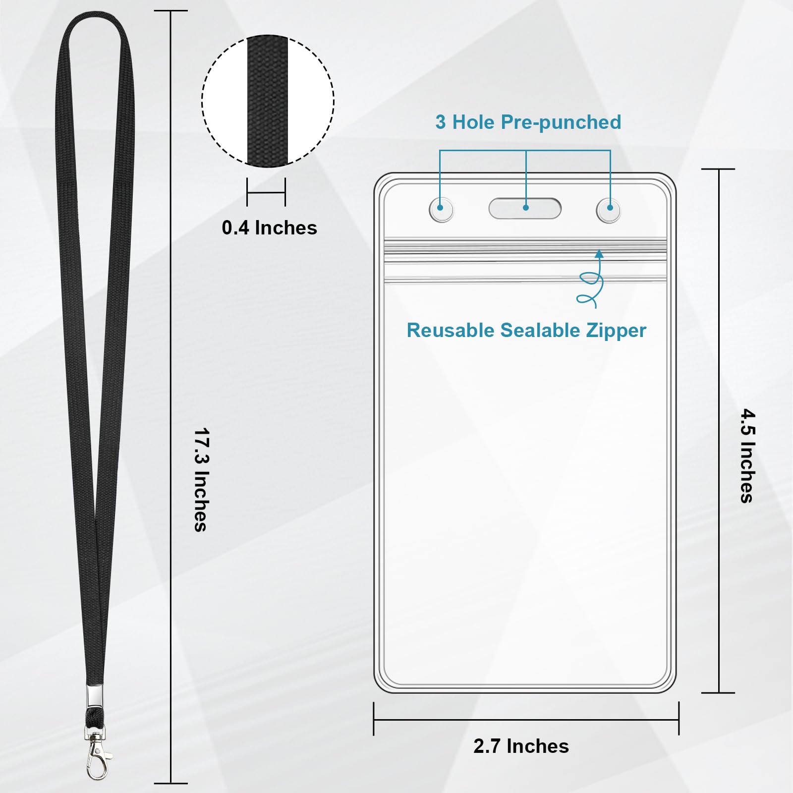 Koorito 3 Pack Clear ID Badge Holder with Lanyard Black Lanyards with Vertical Waterproof ID Badge Holder for Office, School, Travel