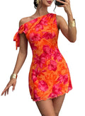 Acelitt Women's Fashion 2026 Summer Floral Off Shoulder Bodycon Dress Cocktail Party Mini Dresses Orange Medium