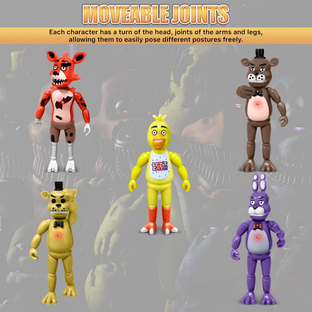 Action Figures Set, 5 Pcs Action Figures Toy, 5.5 Inches Movable Joints Collectible Toys Set with Light for Toys Dolls Gifts Cake Toppers