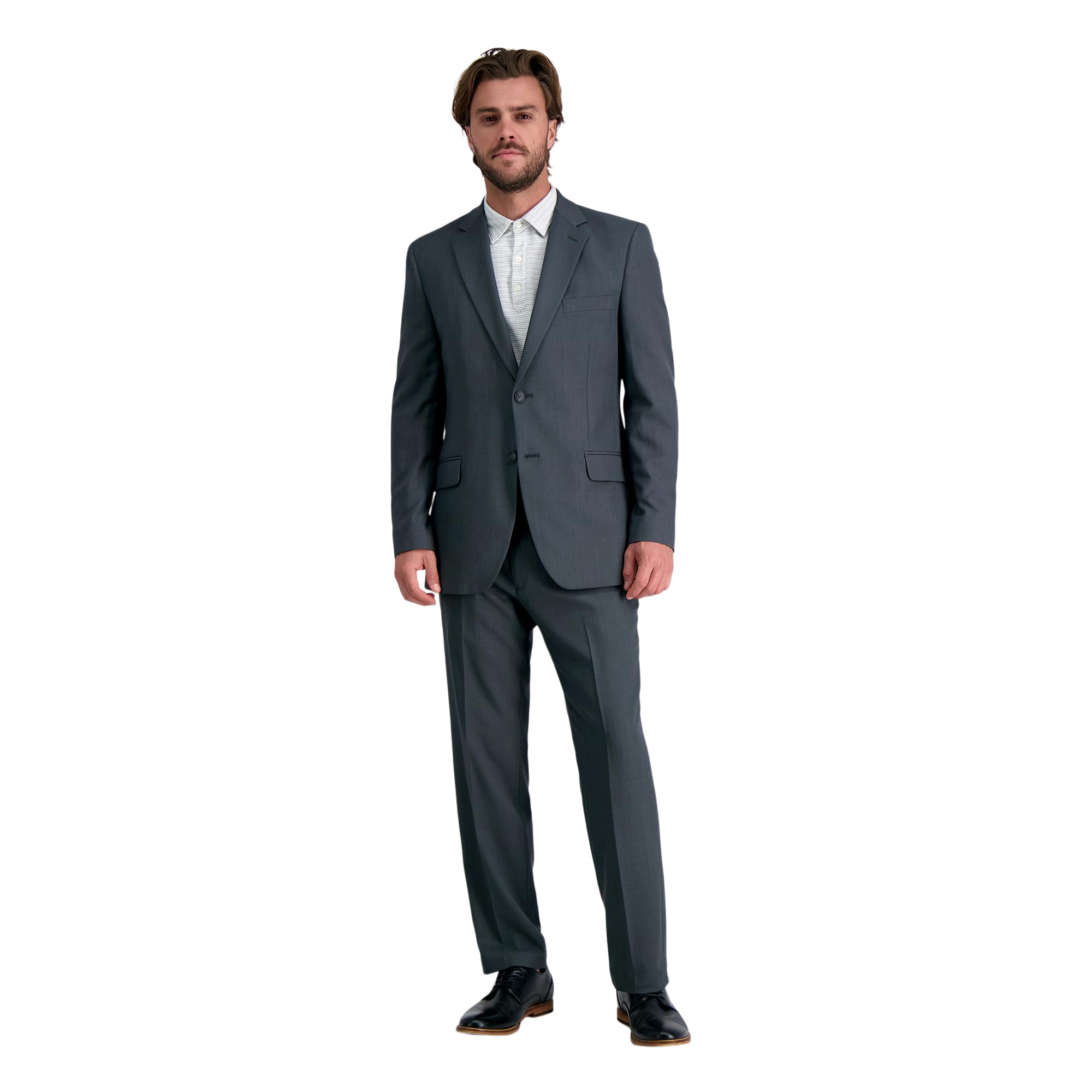Haggar Men's Travel Performance Stria Tic Tailored Fit Suit Separate Coat Suit, Dark Heather Grey, 46L