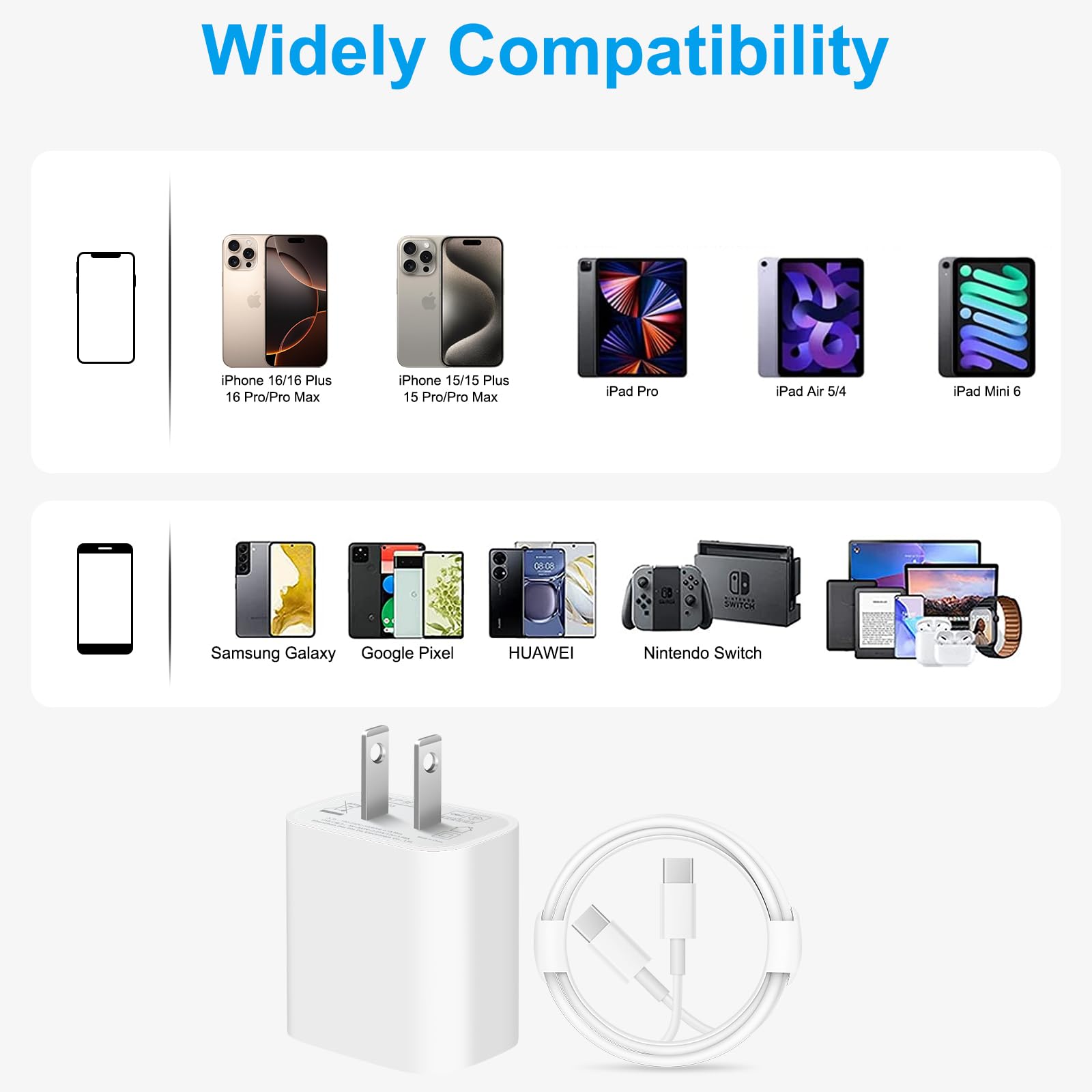iPhone 17 16 15 Charger Fast Charging 10FT - 20W USB C Charger Block with Type C Cable Compatible with iPhone 17/17 Pro/17 Pro Max/Air/16/16e/15, iPad Pro, Air M3/M2/5/4, 11th/10th（White）