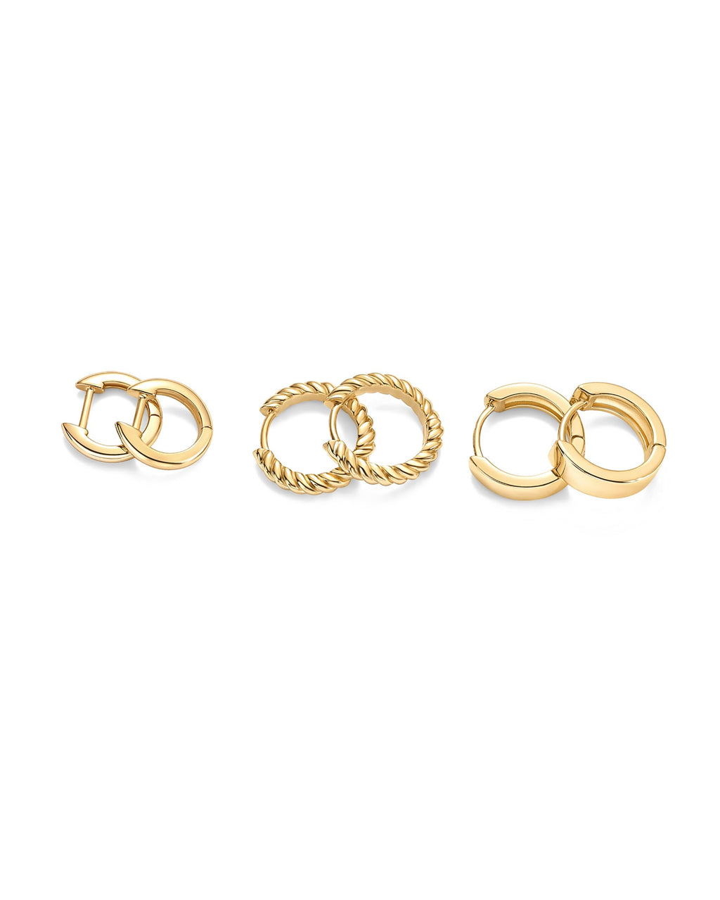 PAVOI 18K Yellow Gold Plated 925 Sterling Silver Posts 4 Pairs Small Hoop Earrings for Women - Four Gold Earring Set Plain Rope Wide Huggie Hoop Earscape Pack