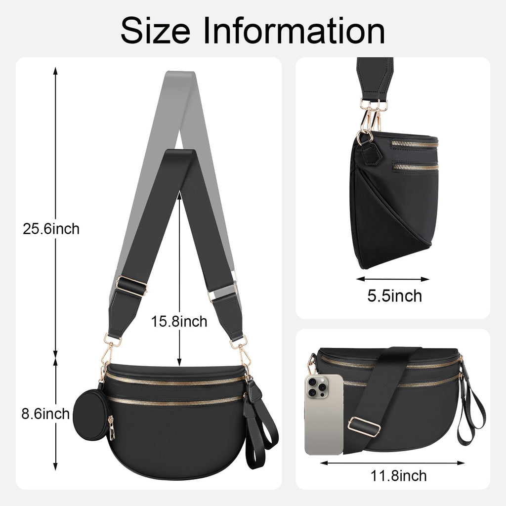 X-KIDS Bum Bags for Women Checkered Crossbody Bag Large Nylon Belt Purse Fanny Packs, Bonus with a Extra Strap