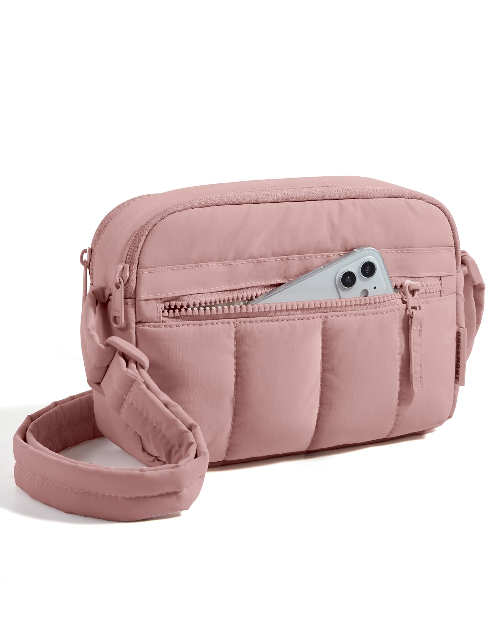 BAGSMART Cross Body Purse, Mini Crossbody Bags for Women Travel Purse, Puffy Shoulder Handbag Wallet with RFID Blocking Slots, Dark Pink-small
