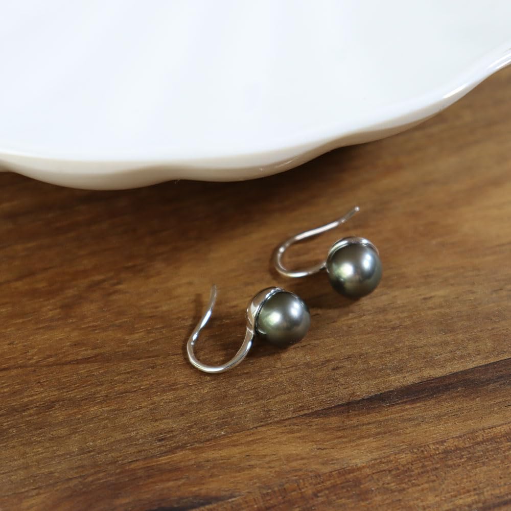 Gift for Wife Tahitian Black-Pearl-Earrings-Gifts for Women- Wedding Birthday Anniversary-Mom Her Mothers Day Valentines Day Christmas-Sterling Silver Plated 18K Gold Pearl Dangle Earring Fine Jewelry