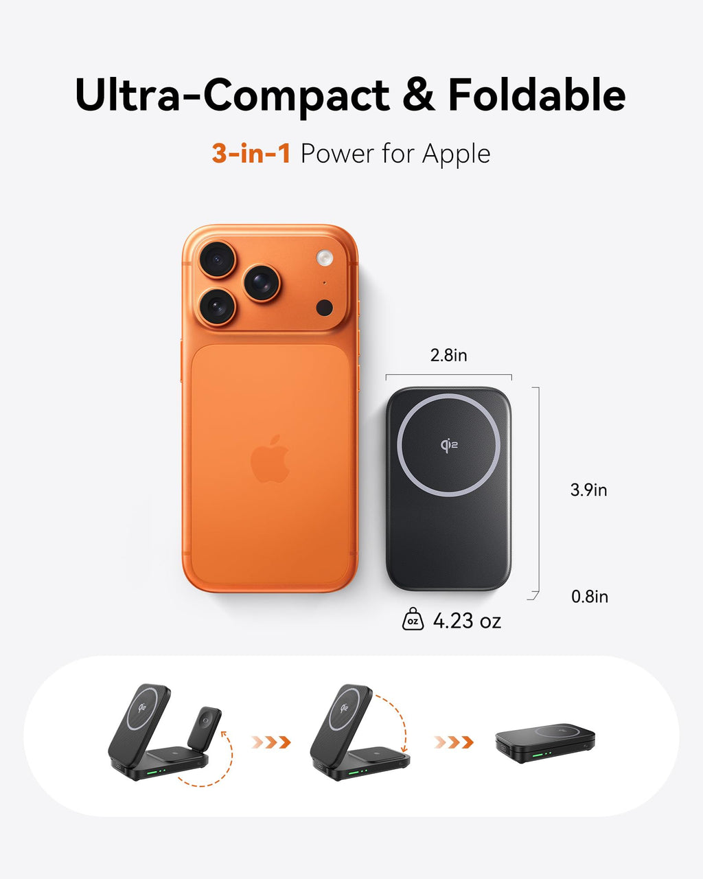 INIU 3 in 1 Foldable Wireless Charging Station, Original Qi2 Certified 15W Fast Mag-Safe Charger Stand for iPhone 17 16 15 14 13 12, Apple Watch, AirPods, Ideal for Travel Office Desk Accessories