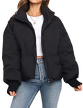 Gihuo Women’s Winter Cropped Puffer Jacket Coat Short Warm Quilted Jacket(Black-M)