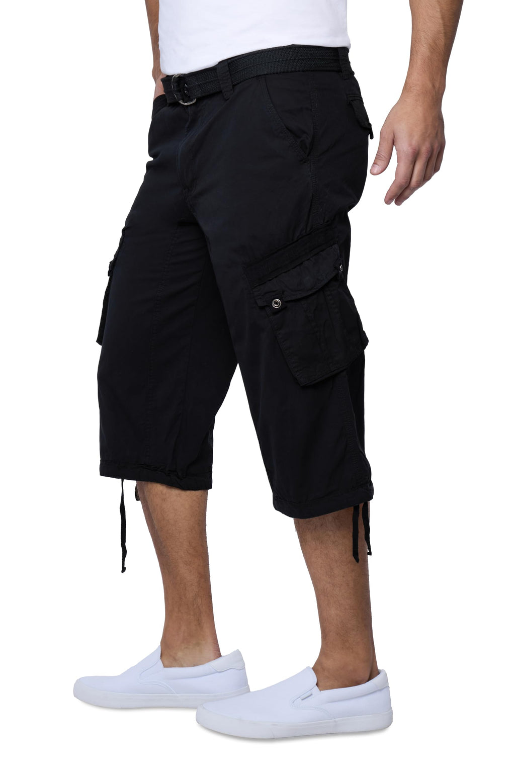 X RAY Men's Belted Long Cargo Shorts for Men, Below Knee Length Mens Cargo Shorts, 3/4 Pants (Big and Tall Shorts for Men) Black 54