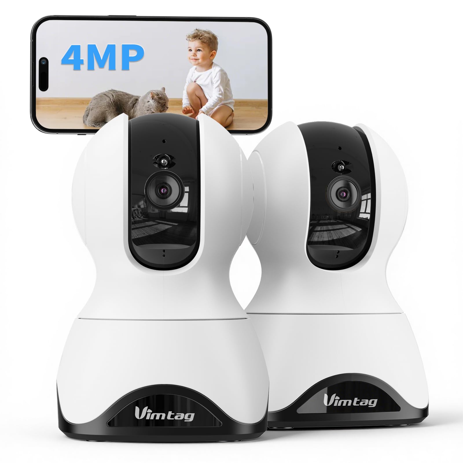 VIMTAG 5G Indoor Security Camera, 4MP Pet Camera with Speaker for Dog/Cat, 360° View Baby Monitor with Phone App, Home/Room/Nanny, Dual-Band WiFi, Motion Tracking, 2-Way Audio, Cloud & SD Card Storage