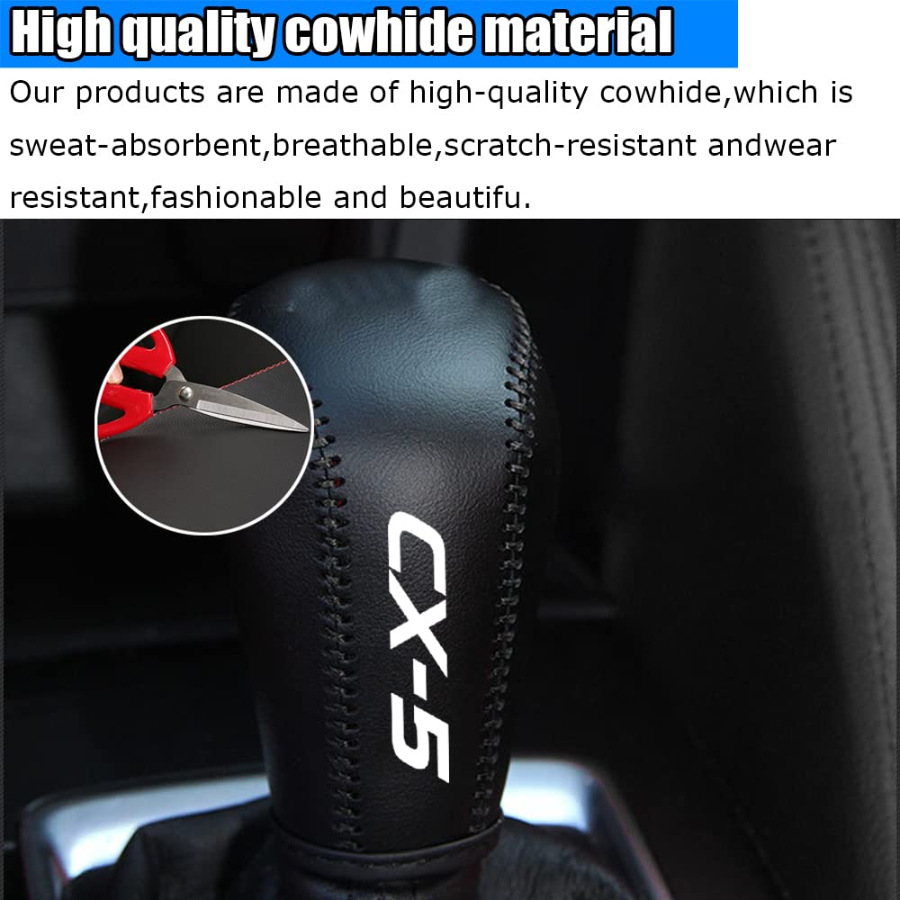 Kakash Custom Interior Accessories for Mazda CX-5 2017 2018 2019 2020 2021 2022 Leather Automatic Gear Shift Knob Cover,Transimission Boots Shift Lever Leather Sheath(Red Stitches)