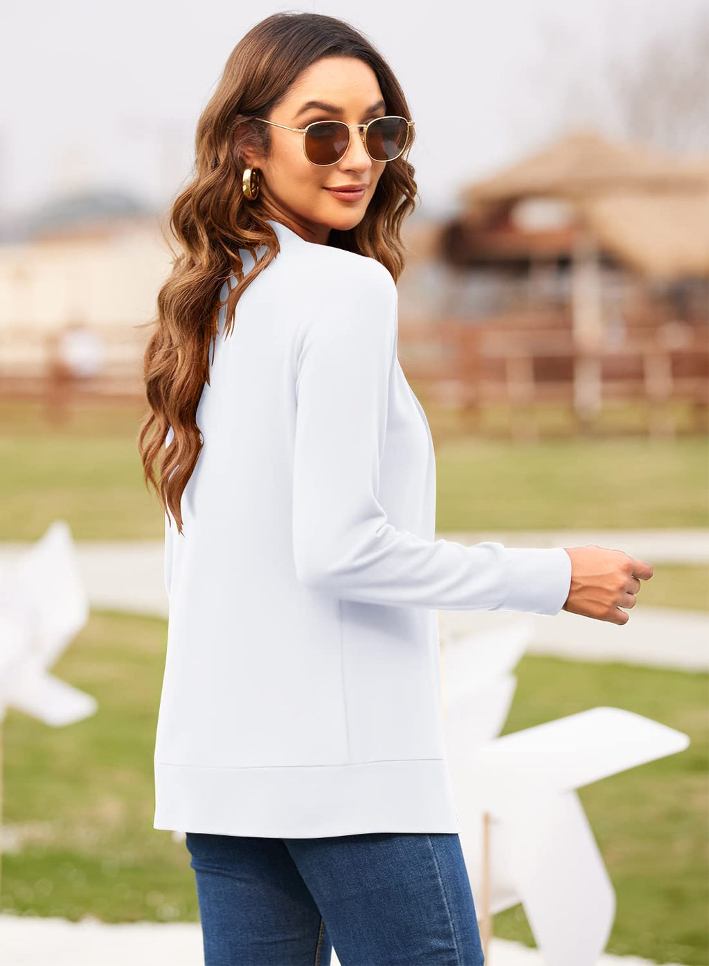 Womens Open Front Sweaters Casual Long Sleeve Fall Lightweight Cardigans (Large, White)