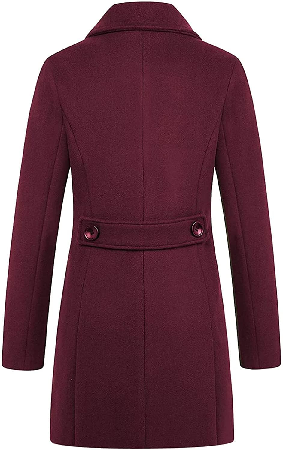 chouyatou Women Elegant Notched Collar Double Breasted Wool Blend Over Coat (Medium, Wine Red)